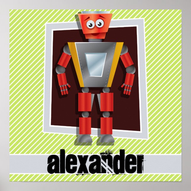 Póster Robot; Rayas verdes y blancas de cal (Frente)