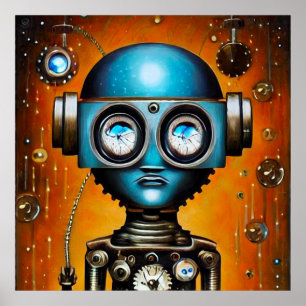 Póster Robot retro futurista