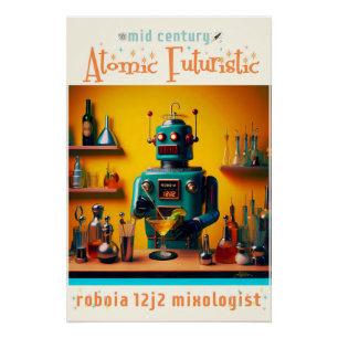 Póster Robot Retro Futurista ROBIA 12J2 Mixólogo