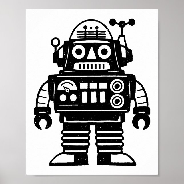 Póster Robot Retro Inspirado de Mitad de Siglo (Frente)