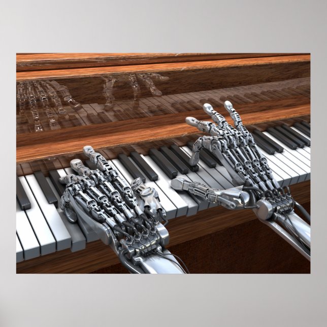 Póster Robot tocando en el piano (Frente)