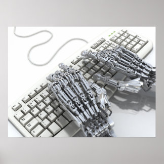 Póster Robot trabaja en el ordenador