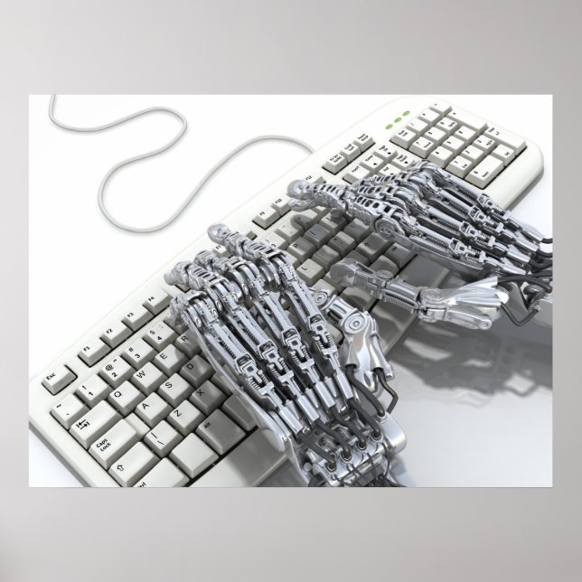 Póster Robot trabaja en el ordenador (Frente)
