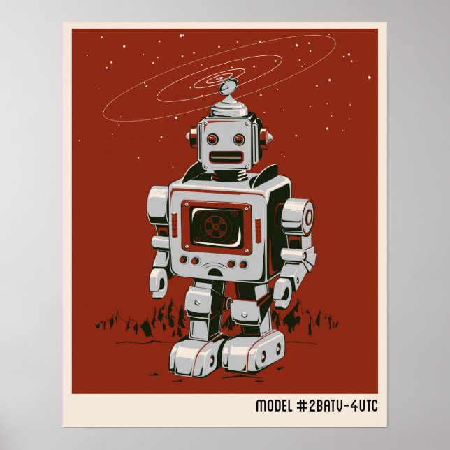 Póster Robot vintage 2 rojo (Frente)