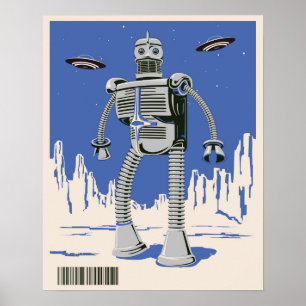 Póster Robot vintage 3 azul