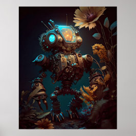Póster Robot y flores futuristas de Steampunk