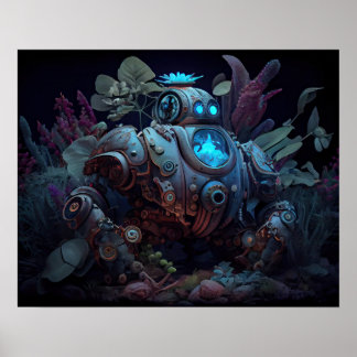 Póster Robot y plantas distópicas
