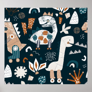 Póster Robots de dinosaurios, juguetón, sin costura para 