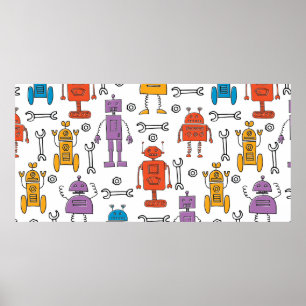 Póster Robots de garabatos. Patrón sin foco. Personalizad