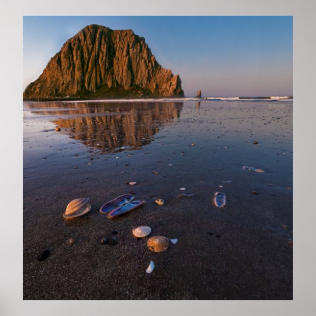 Póster Roca Morro reflejada en arena húmeda (Frente)