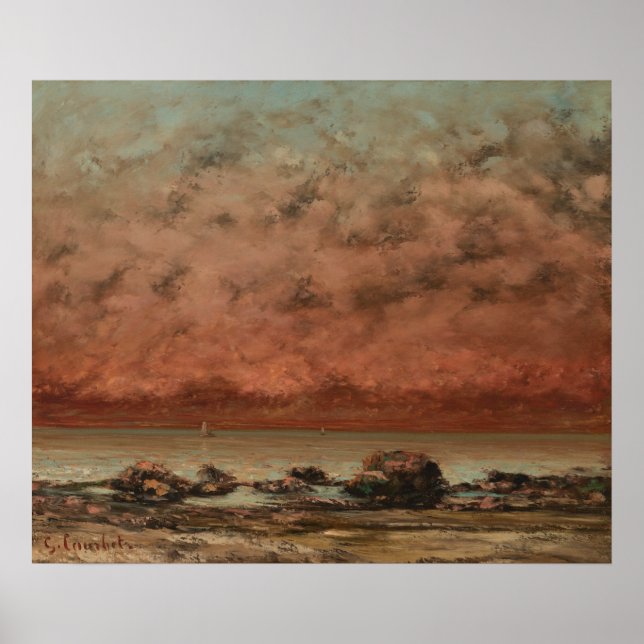 Póster Rocas negras, Trouville - Bella Artes Gustave Cour (Frente)