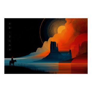 Póster Rocas rojas de Arizona, jinete, Minimalista