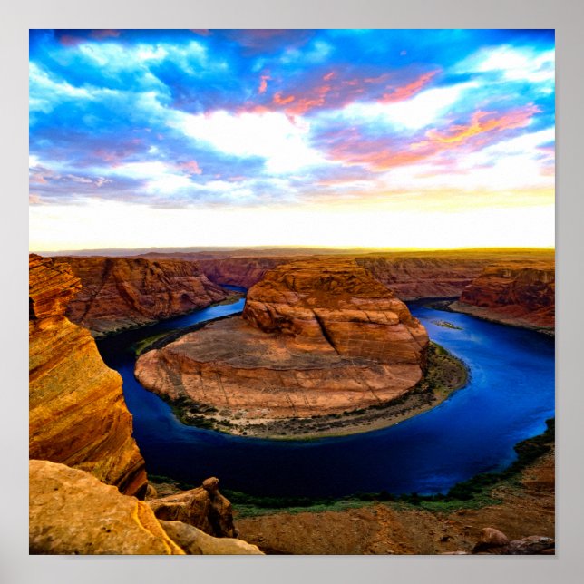 Póster Rocas rojas del Gran Cañón y agua azul hermosa (Frente)