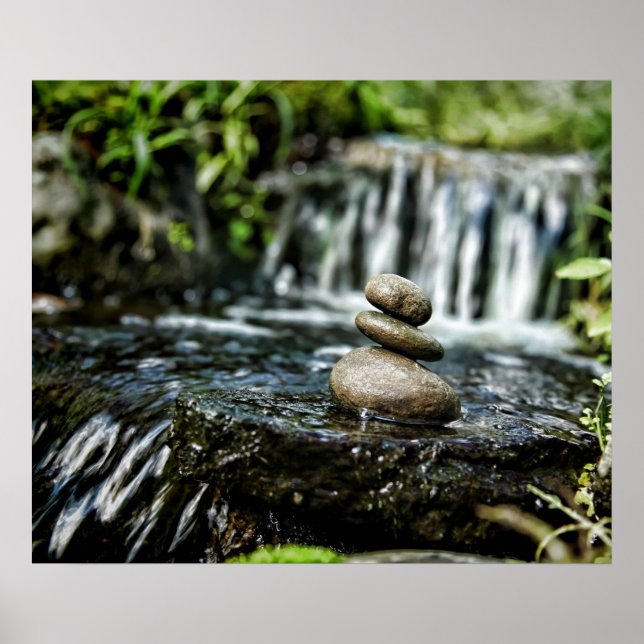 Póster Rocas suaves con cascada (Frente)