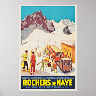 Póster Rochers de Naye Montreux Suiza Esquí Vintage