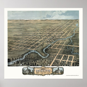 Póster Rochester, mapa panorámico del manganeso - 1869