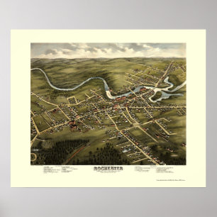 Póster Rochester, mapa panorámico del NH - 1877
