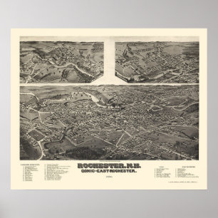 Póster Rochester, mapa panorámico del NH - 1884