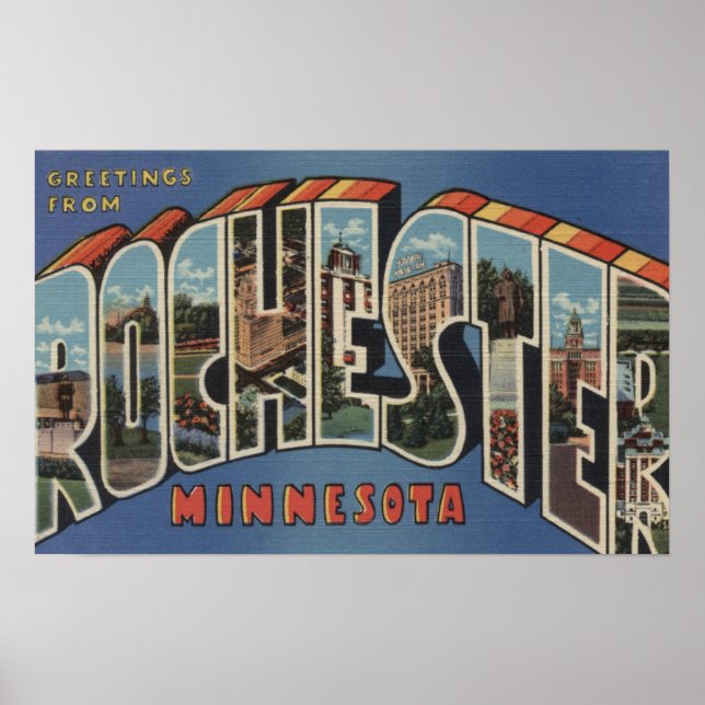 Póster Rochester, Minnesota - Escenas de letras grandes (Frente)