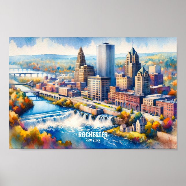 Póster Rochester New York Famous Travel Places acuarela (Frente)