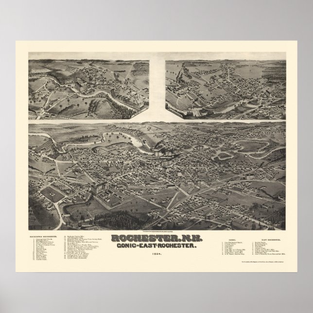 Póster Rochester, NH Panoramic Map - 1884 (Frente)