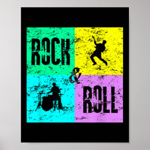 Póster Rock &amp; Roll Music Vintage Retro 80s Drums Guit