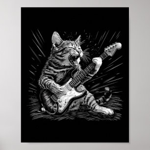 Póster Rock &amp; Rolling Cat Tocando Guitarra Graciosa G