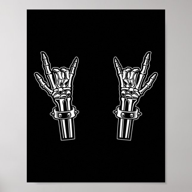 Póster Rock And Roll Skeleton Manos Rock En Funny Rocker (Frente)