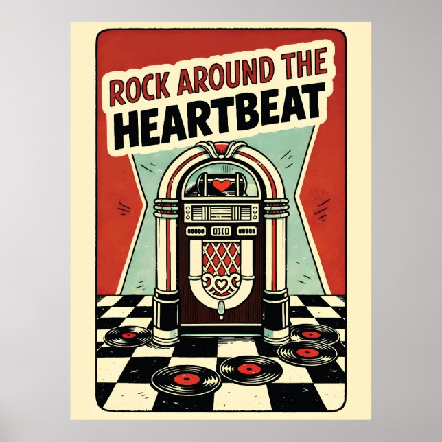 Póster Rock Around the Heartbeat Retro Jukebox Valentine  (Frente)