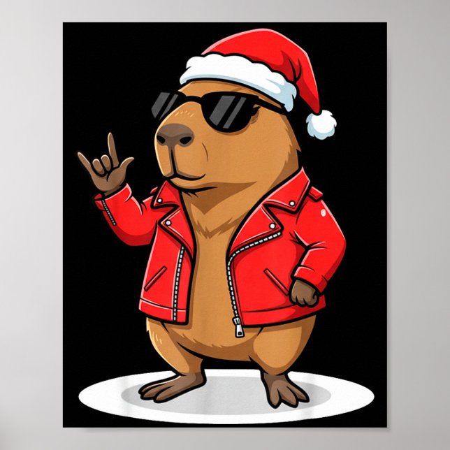 Póster Rock Capybara Xmas Santa Men Women Kids Funny Ugly (Frente)