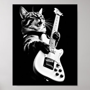 Póster Rock Cat Toca Guitarra - Gracioso Gato 1