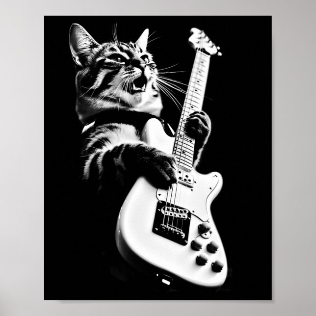 Póster Rock Cat Toca Guitarra - Gracioso Gato 1 (Frente)