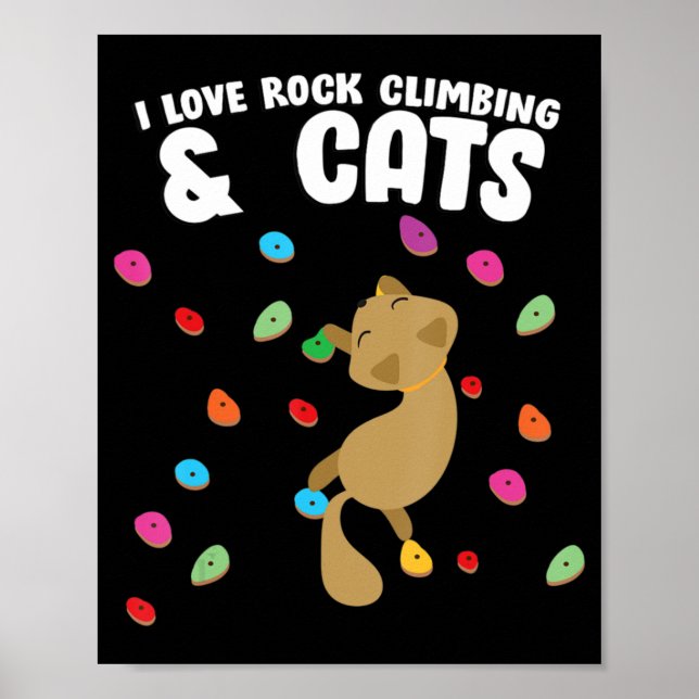Póster Rock Climbing y Cat Love Cute Cumpleaños (Frente)