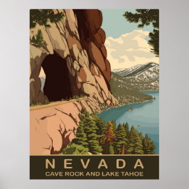 Póster Rock cueva y lago Tahoe Nevada, viajes