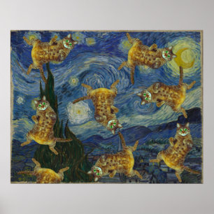 Póster Rock de gatos en la "Noche estrellada" de Van Gogh