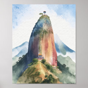 Póster Rock de Guatape El Penon Colombia acuarela