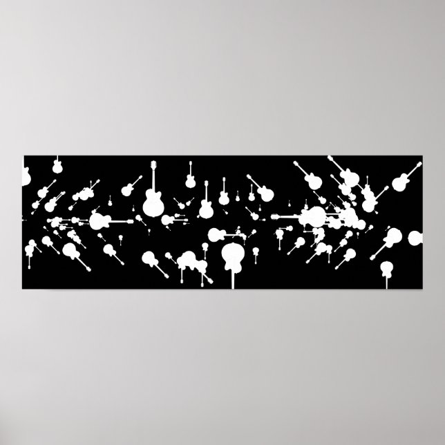 Póster rock de guitarra en blanco y negro (Frente)
