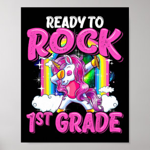 Póster Rock de primer grado Dabbing Unicorn de vuelta a l