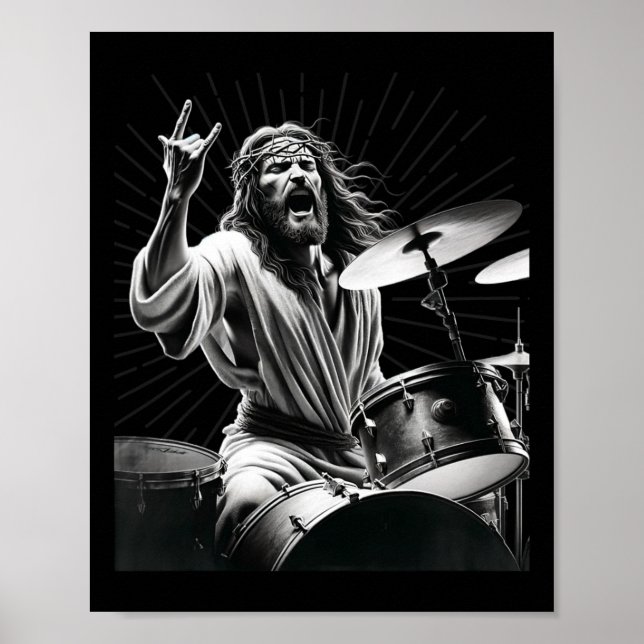 Póster Rock Drummer Jesus Drumming (Frente)