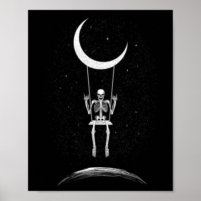 Póster Rock En Skeleton Moon Rock And Roll Hombres Mujere (Frente)