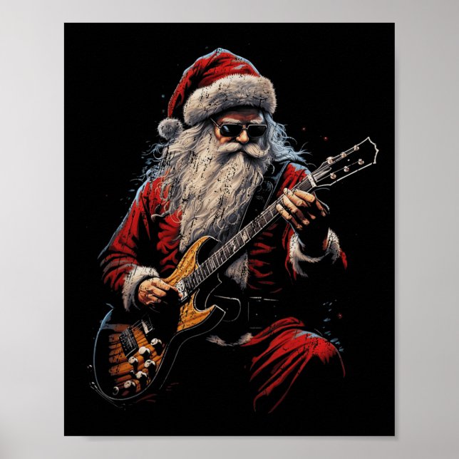 Póster Rock Guitar Santa Claus Playing Guitar - Funny Chr (Frente)