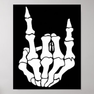 Póster Rock Hand Skeleton Vintage Rocker Rótulo Halloween