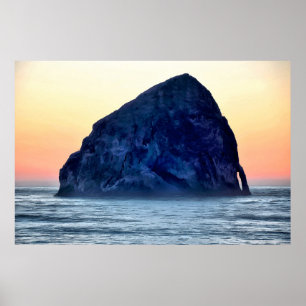 Póster Rock Haystack de Cabo Kiwanda al atardecer en Oreg