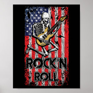 Póster Rock N' Roll Guitar USA Flag Vinatge Music Band