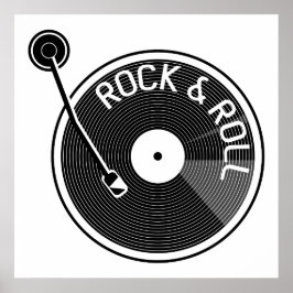 Póster Rock negro y blanco y récord de vinilo rodado