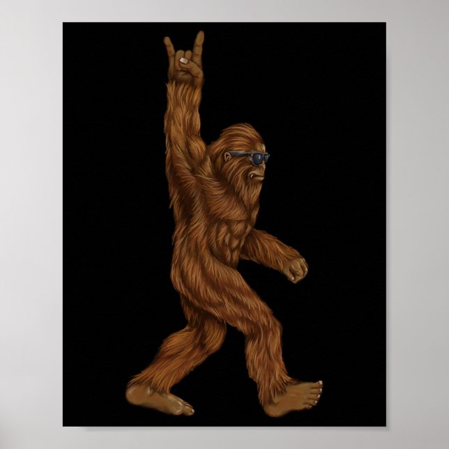 Póster Rock On Bigfoot Sasquatch Ama Rock And Roll Sung (Frente)