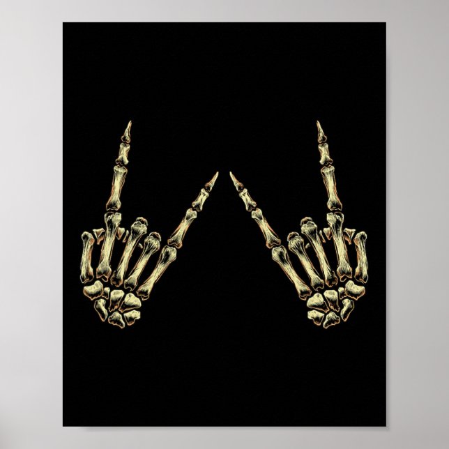 Póster Rock On Rock And Roll Skeleton Hands - Por Concier (Frente)