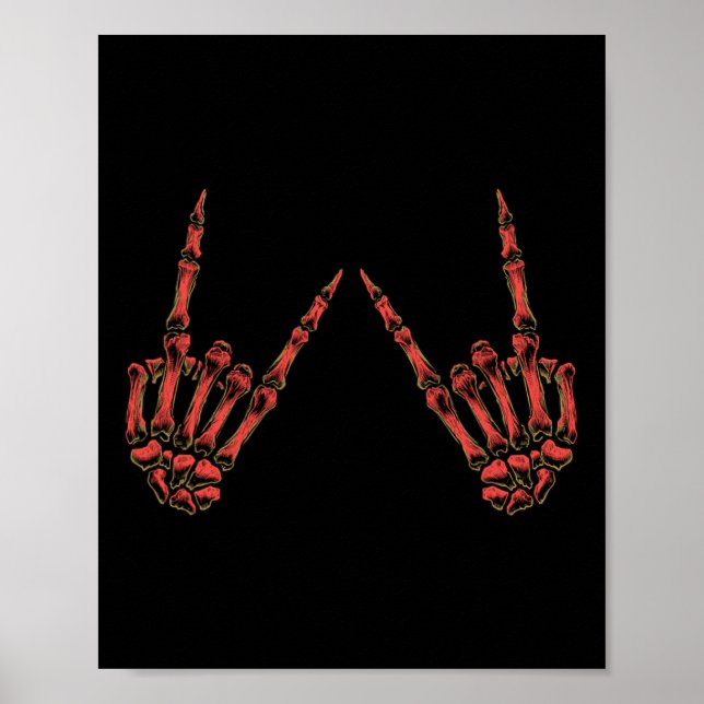 Póster Rock On Rock And Roll Skeleton Hands - Por Concier (Frente)