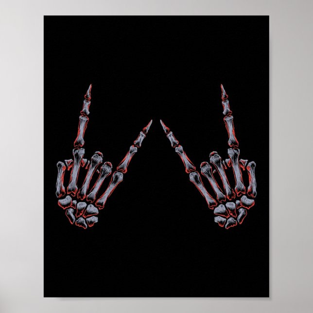 Póster Rock On Rock And Roll Skeleton Hands - Por Concier (Frente)