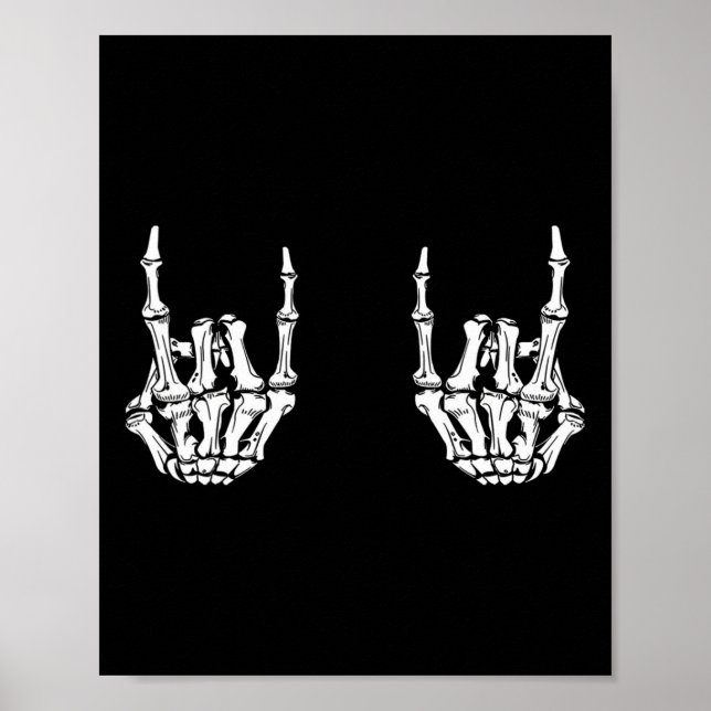 Póster Rock On Rock Star Skeleton Hands Rocker Funny Hall (Frente)